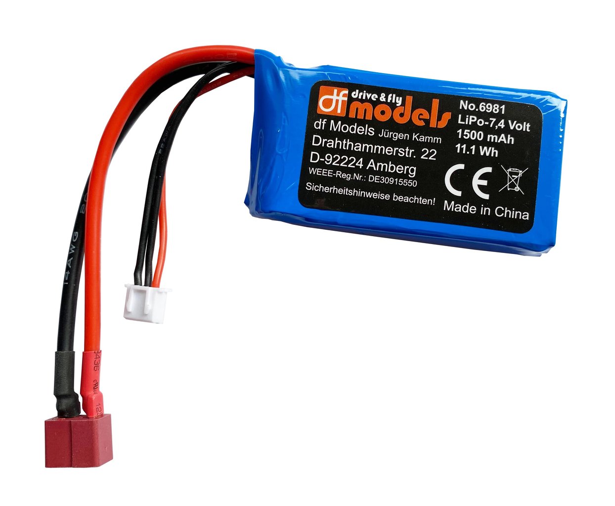 Li-Po Akku 7,4 V 1500mAh mit T-Buchse (Deans)