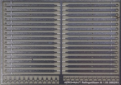 Relingstützen geätzt 2 Züge Höhe 20,5 mm, 32 Stück, 1:50, Durchzüge 0,5/0,8mm