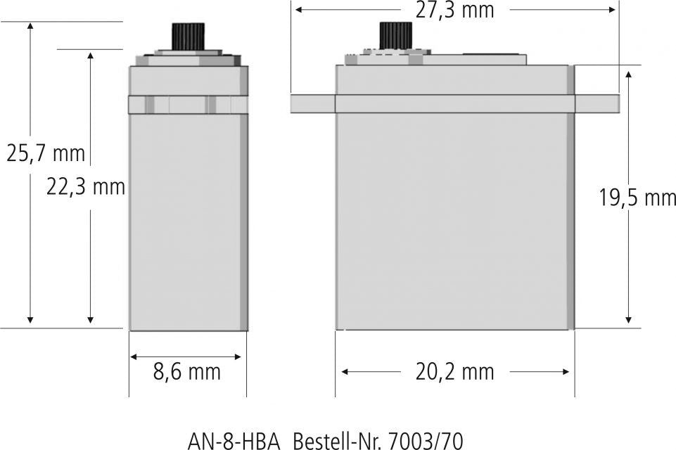 Servo AN-8-HBA  20 x 8 x 22 mm, Stellkraft 450g/cm bei 4,8V