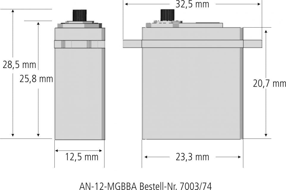 Servo AN-12-MGBBA  23 x 12 x 25 mm, Stellkraft 2,2kg/cm bei 4,8V