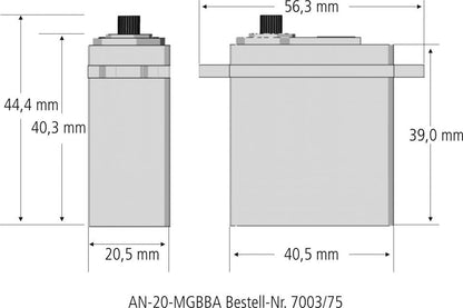 Servo AN-20-MGBBA 40,5 x 20 x 38mm, Stellkraft 8,65kg/cm bei 4,8V