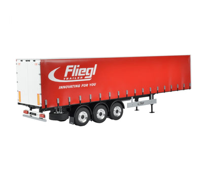 Sattelaufleger Fliegl Megarunner mit Plane (rot), 3-Achs, 1:14 Bausatz, Carson