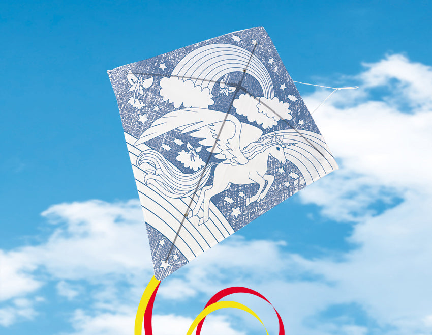 Bemale deinen Drachen EINHORN / paint your kite UNICORN   Basteldrachen    Einleiner mit Schnur