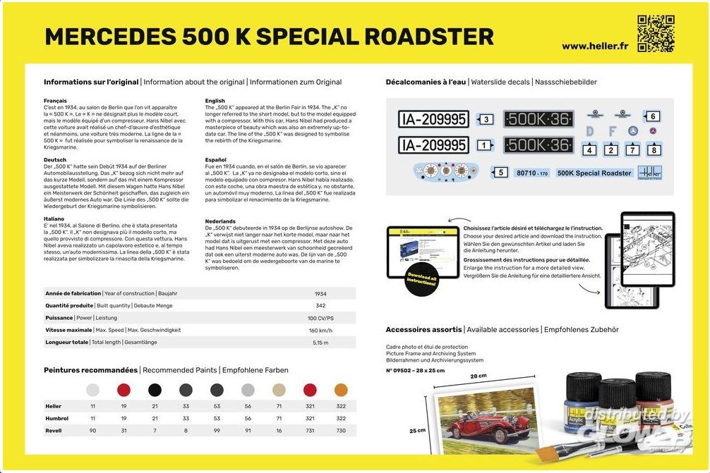 Mercedes 500K Special Roadster, Heller, Standmodell, 1:24