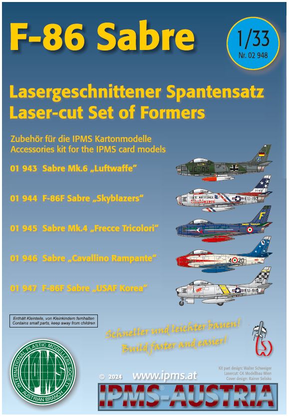 F-86 Sabre Spantensatz für Kartonmodell, 1:33 1/3, IPMS