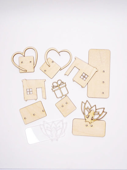 DIY-SET mit 2 x Herz, Haus, Yoga, Pakerl aus Holz und Yoga aus Acryl für Noch Figuren, Gutscheine oder ähnliches