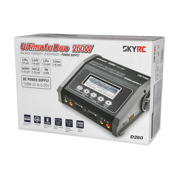 Ladegerät Duo D260 1-15 Zellen Nixx / 1-6S Lixx / 2-20V Pb, max 14 A, 130 Watt